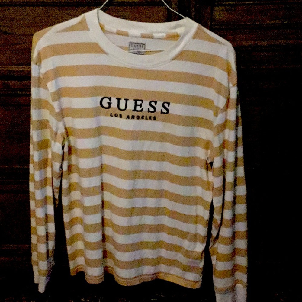 GUESS Men’s Long Sleeve Striped Shirt White/Yellow